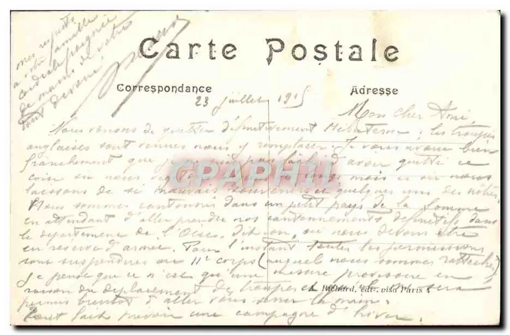 Gottesdienst am Front — Predigt — Der Große Krieg 1914-15 — A.R. Territorial - Rückseite