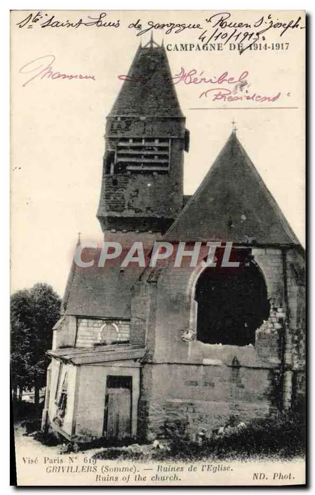 Ruinen der Kirche — Grivillers (Somme) — Visé Paris N° 619 - Vorderseite