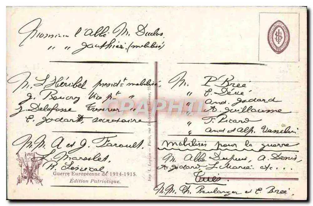 Messaggio in campagna — Signor L. Hérébile, Presidente — Edizione Patriottica, n° 2214 - Verso