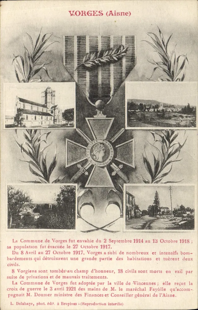VORGES (Aisne) — Comuna destruída durante a guerra — L. Dolahaye, fot. edit. em Bruyères - Frente
