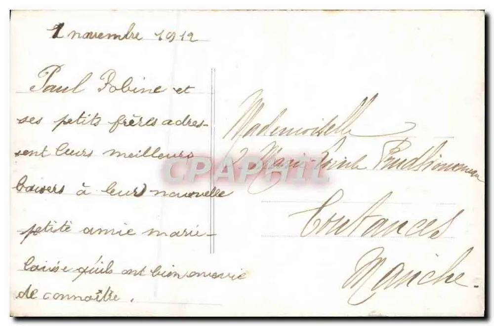Baby in einem dekorierten Korb — gedruckter und handschriftlicher Text - Rückseite