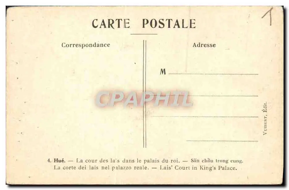 Hué — Die Hof der Lais im Königspalast — Veuvert, Édit. - Rückseite