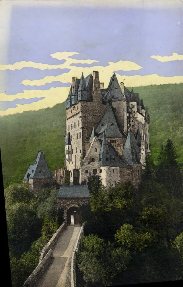 Castelo de Eltz — vista panorâmica — Verlag W. Groos, Coblenz - Frente