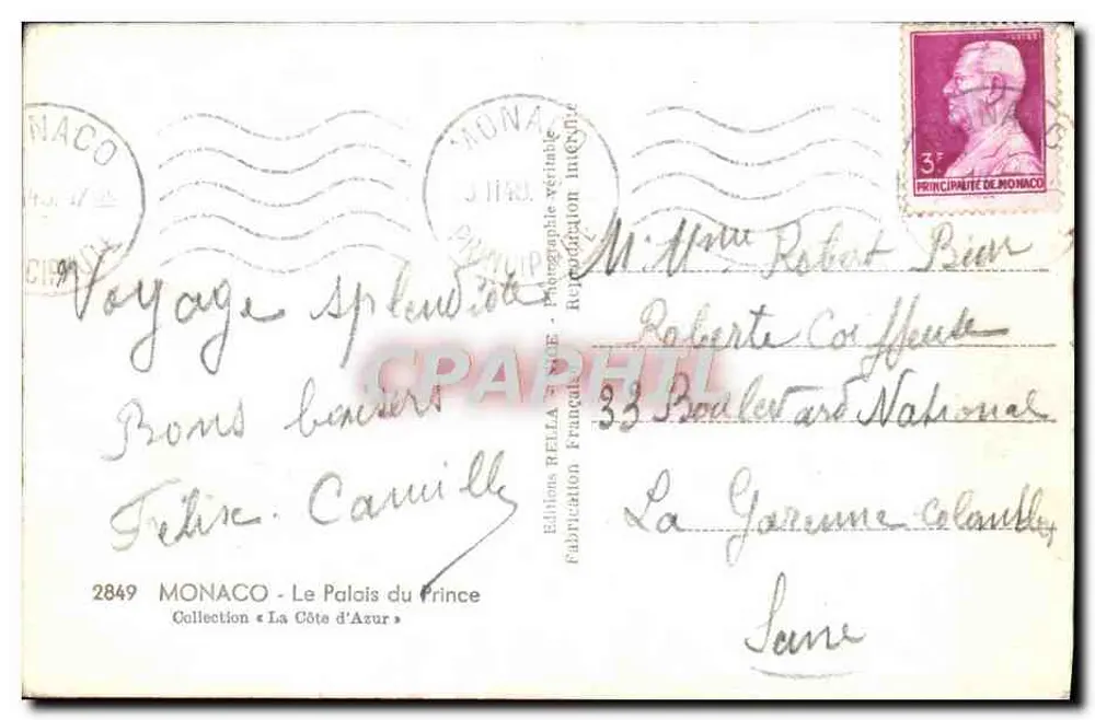 O Palácio do Príncipe — Mônaco — Éditions Rella, n° 2849 - Verso