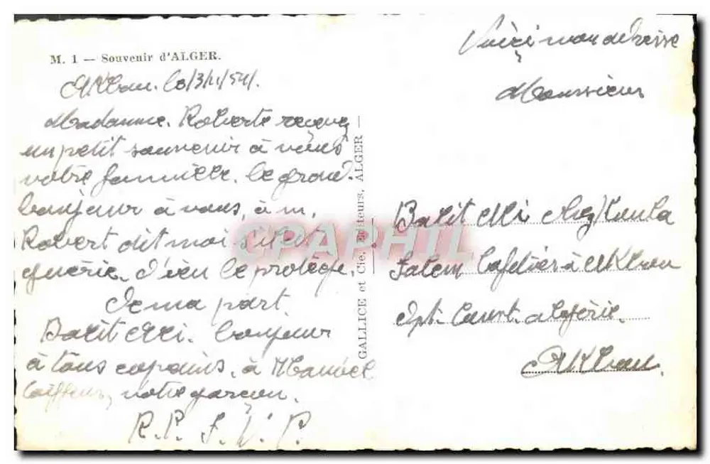 Argélia — Lembrete de Argel — Gallice e Cie, Argel - Verso