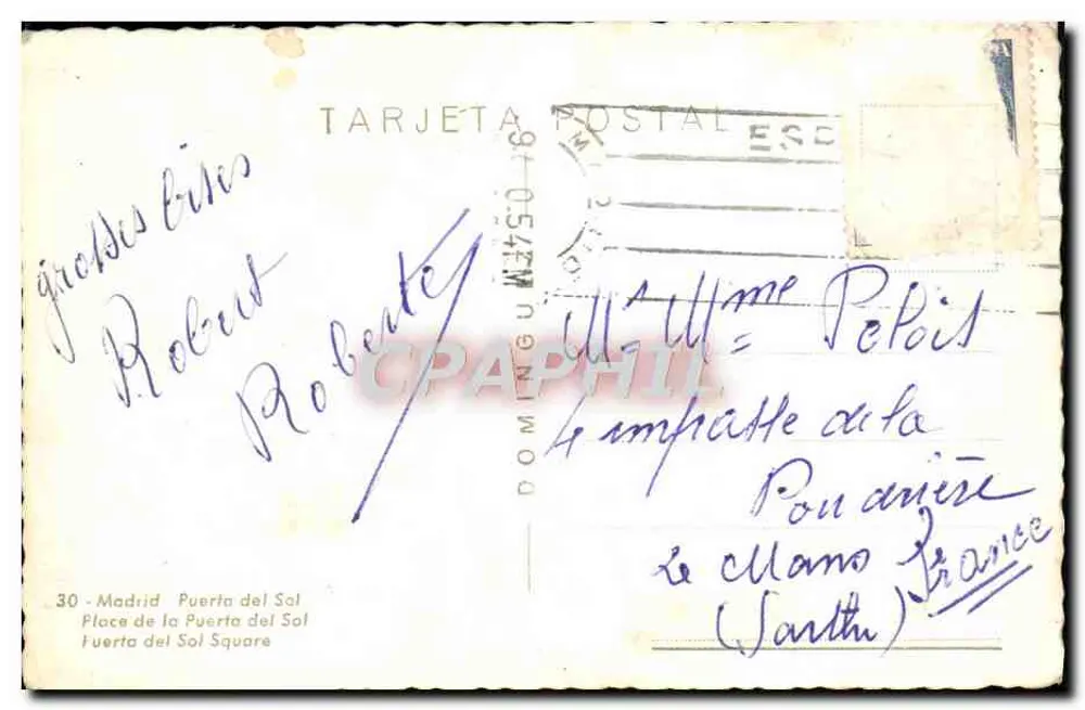 Madrid - Puerta del Sol — square central com fonte e relógio — editor desconhecido, n° de série 30 - Verso
