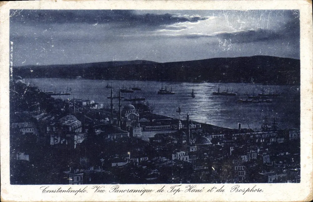 Konstantinopel — Panoramablick auf Top-Hané und den Bosporus — J.P. - Vorderseite