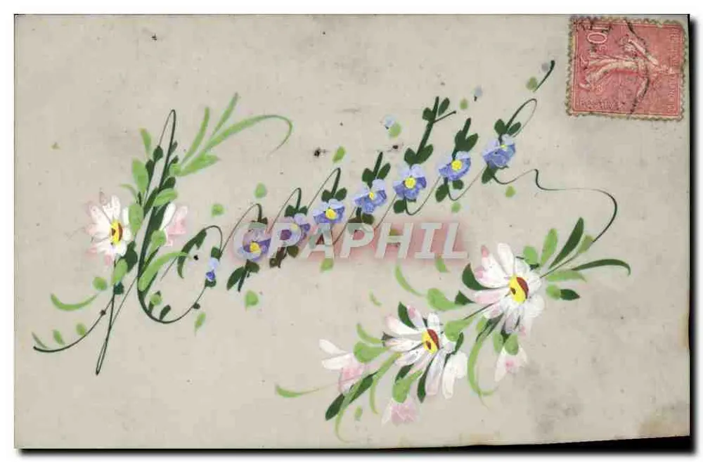 Flores e caligrafia — carta postal decorativa — editor não visível - Frente