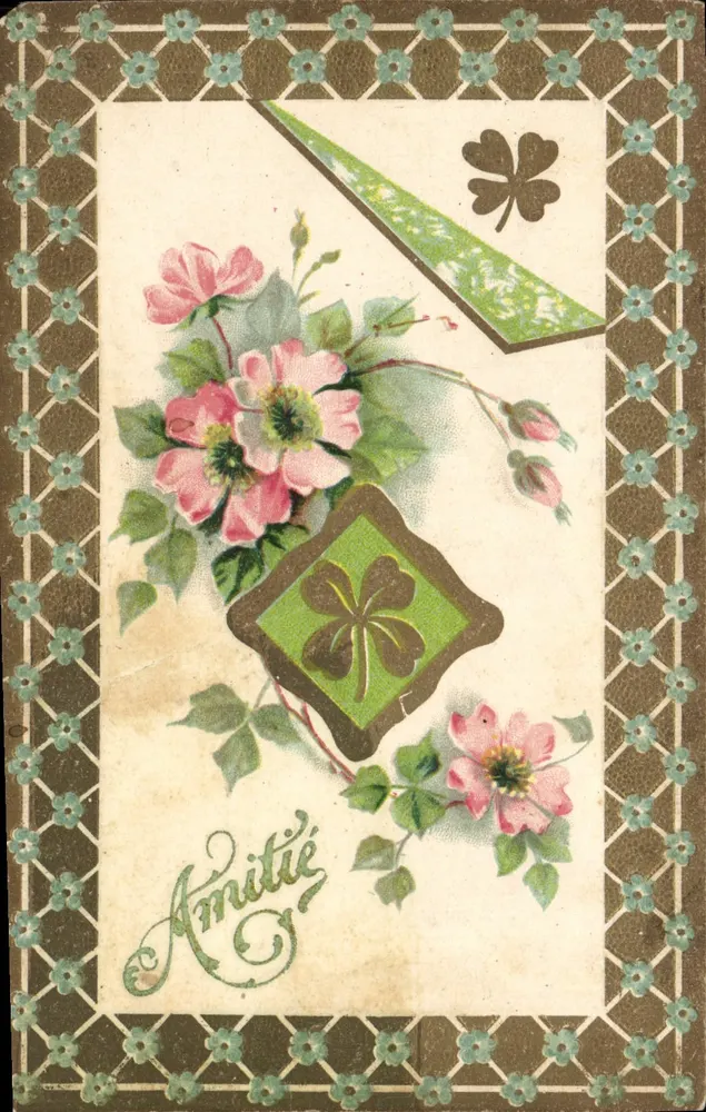 Flores e trevo — Amizade — Carta postal multilingue - Frente