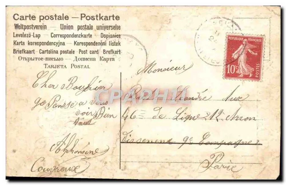 Flores e trevo — Amizade — Carta postal multilingue - Verso
