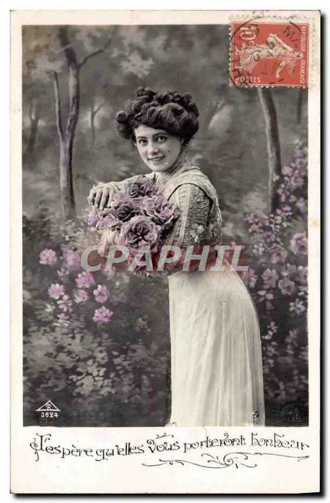 Jugend in der Wald — junge Frau mit Rosenstrauß — Verlag R. 3624 - Vorderseite