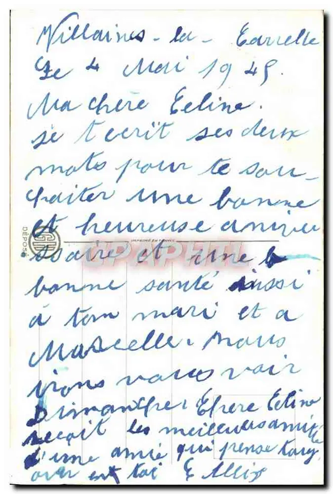 Mata de myosotis e pensão — 'Feliz Aniversário' — carta postal - Verso