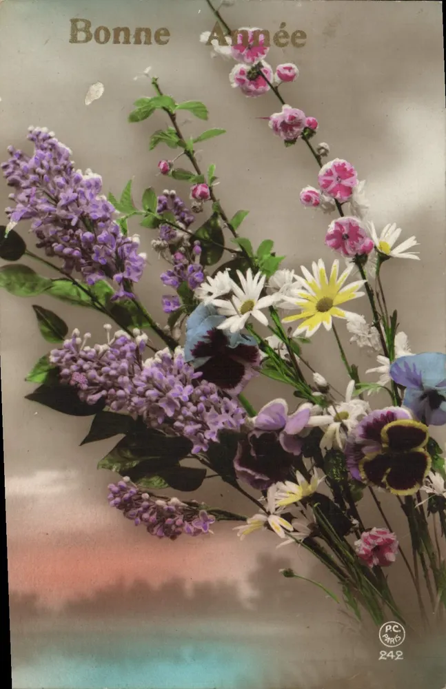 Arranjo de flores — Boa Ano Novo — P.C. 242 - Frente