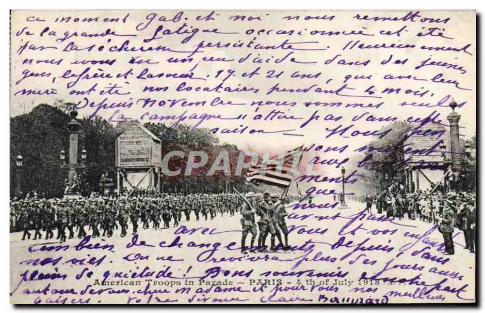 Amerikanische Truppen in Parade — PARIS — 4. Juli 1918 - Vorderseite