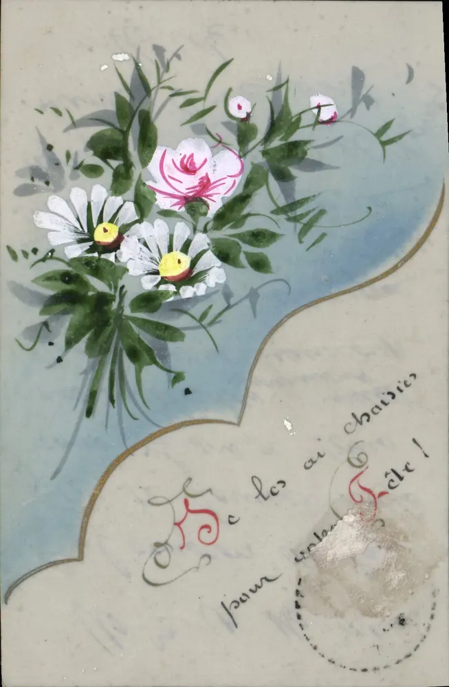 Flores — buquê de margaridas e rosa — carta postal - Frente