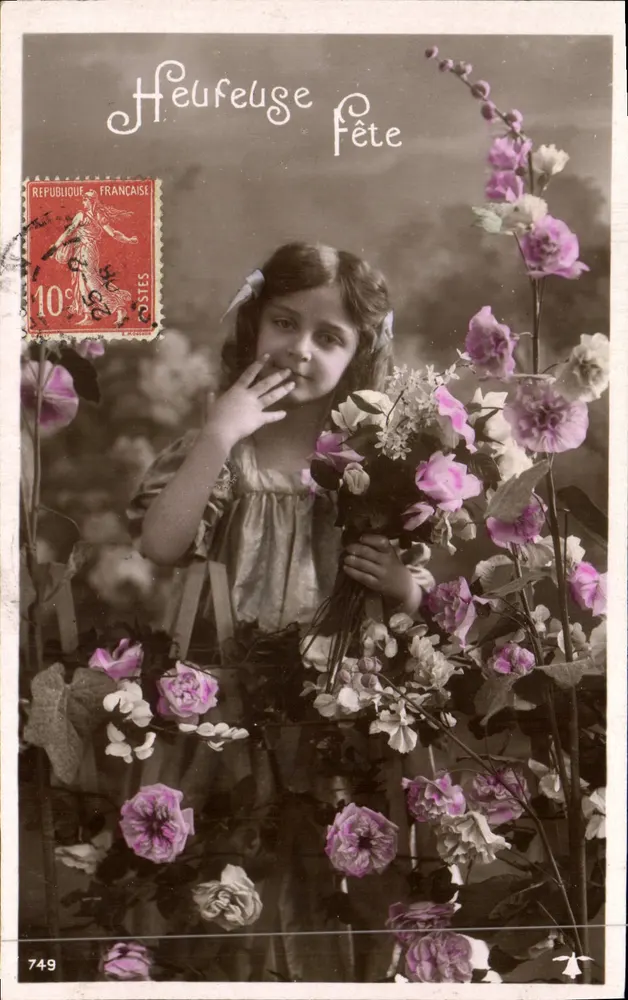 Niña entre flores — Feliz cumpleaños — Editor desconocido, n° 749 - Anverso
