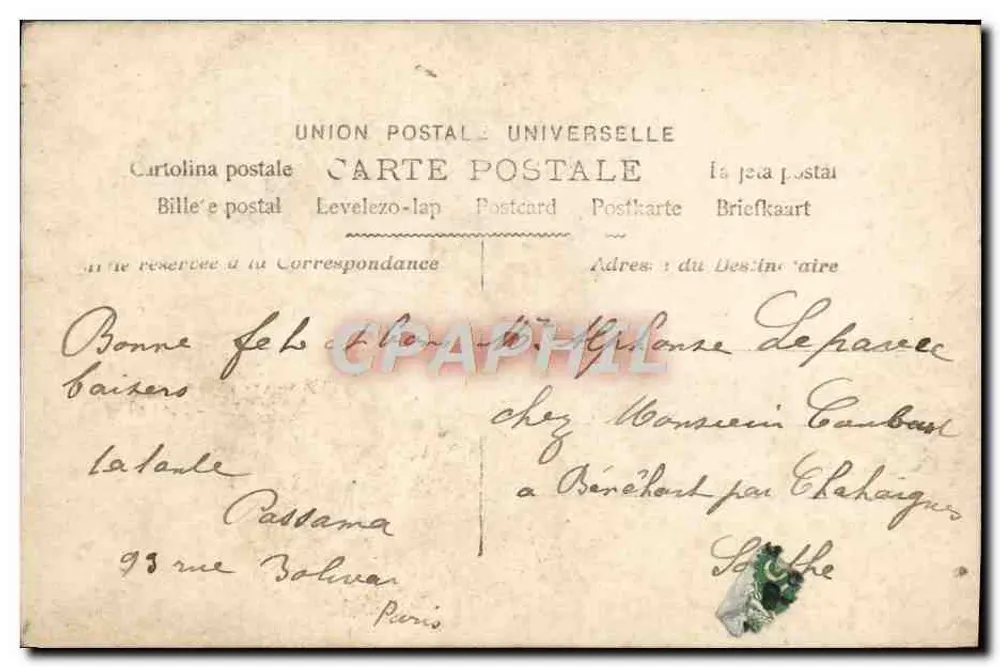 Junge Frau in Blumenkleid — Frohe Geburtstage — Ansichtskarte der Universal Postal Union - Rückseite