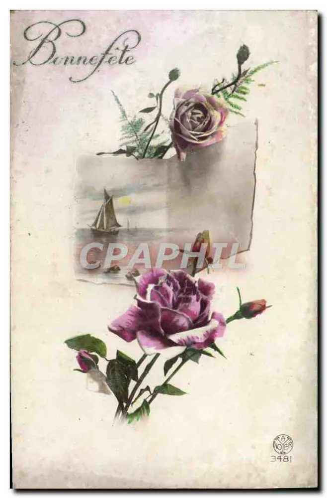 Flores e véu — Boa festa — editor A. A. L. n° 3481 - Frente