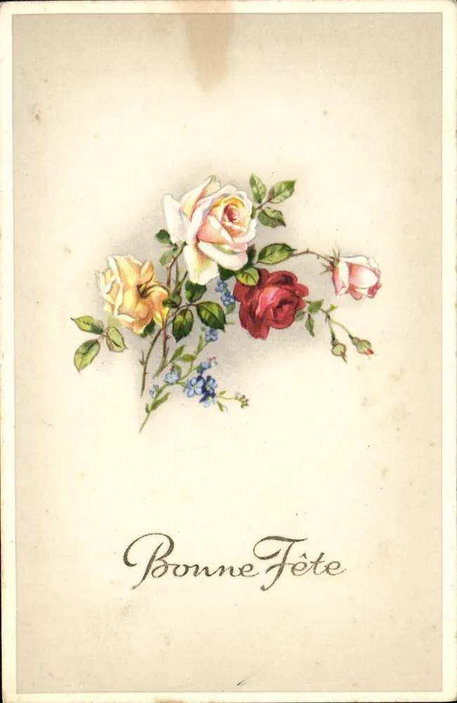 Arranjo de rosas — Boa Festa — carta postal - Frente