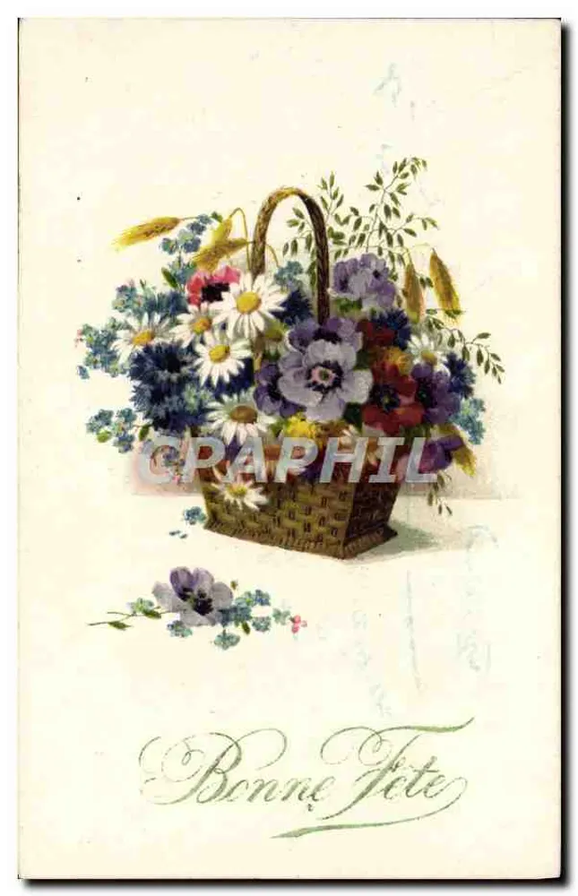 Bouquet bloemen in een mandje — Gelukkige verjaardag — uitgever niet zichtbaar - Voorkant
