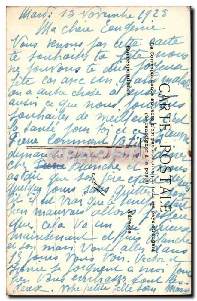 Flores violetas — Boa festa — datada 15 de novembro de 1928 - Verso