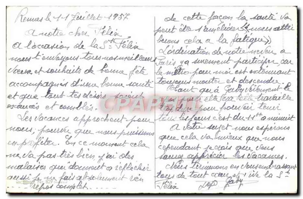 Fête — criança com buquê e presentes — J.H. (assinatura) — Boa Fête - Verso