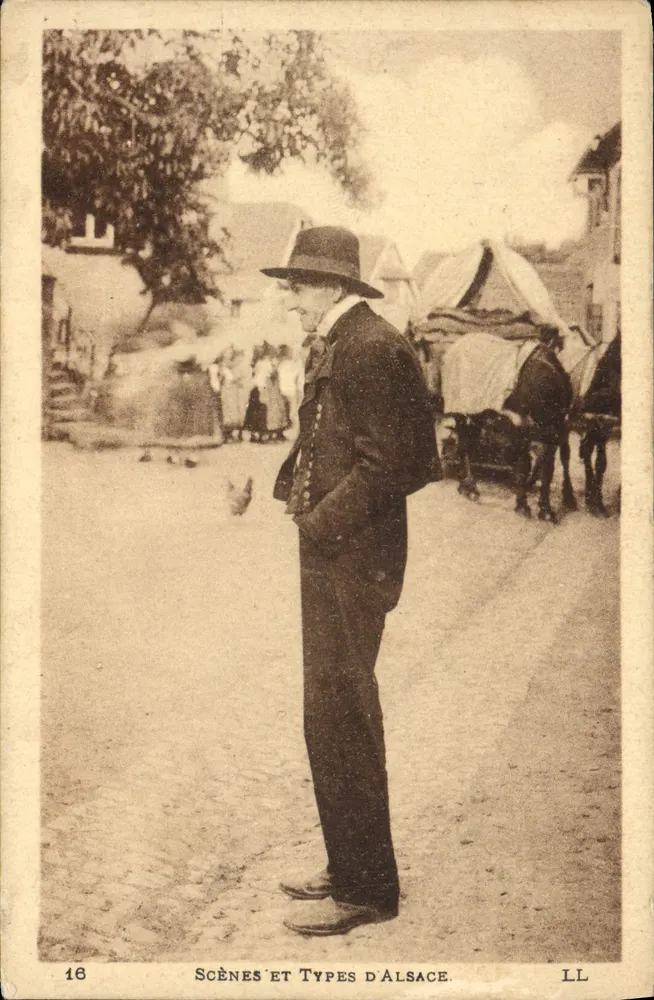 Homem em traje da época — Cenas e Tipos do Alsace — LL n°16 - Frente