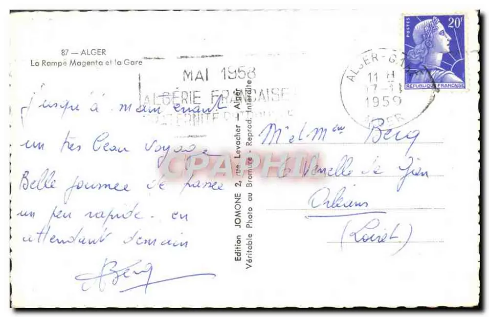 La Rampe Magenta e a Estação — Argel — Edição Jomone - Verso