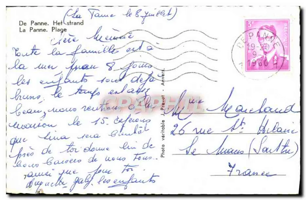 La Panne. Praia — vista aérea colorida — Foto verdadeira J. Pérol - Verso
