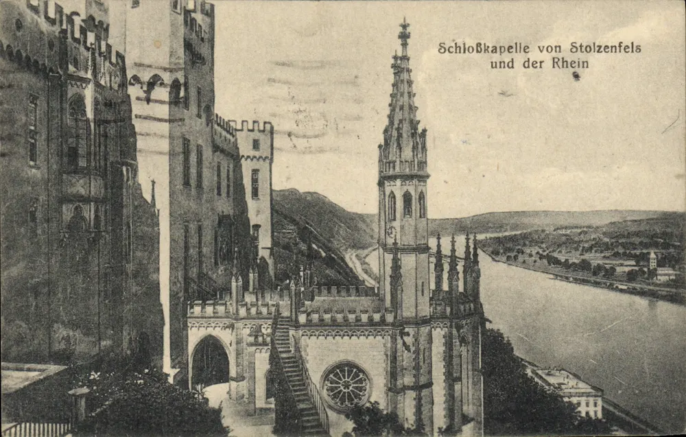 Schloßkapelle von Stolzenfels und der Rhein — Verlag Jak. Bech, Lahnbeck - Vorderseite