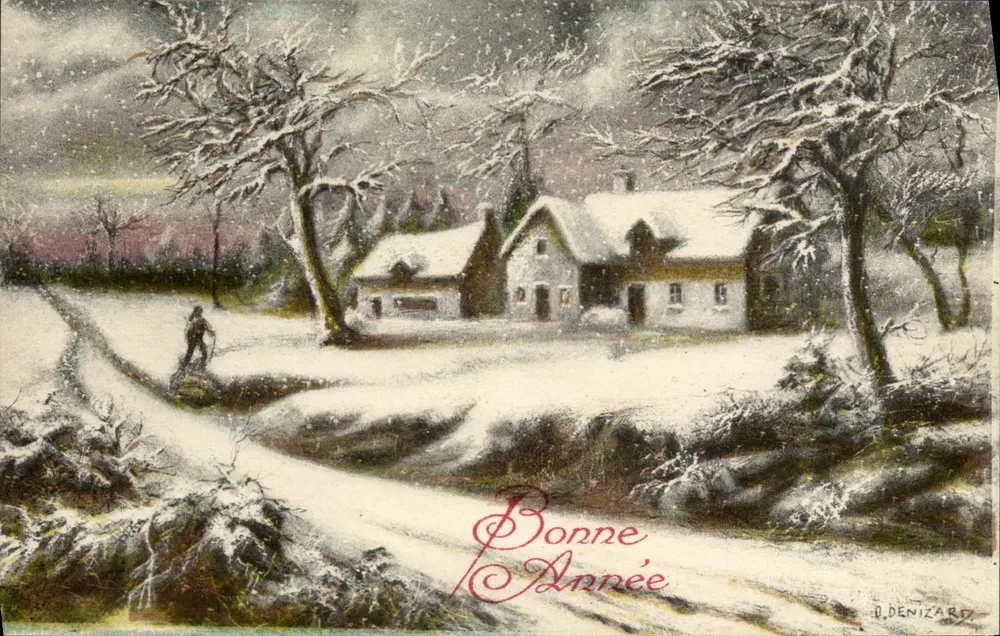 Winterlandschaft — Schneehaus mit Skifahrer — D. DENIZARD - Vorderseite