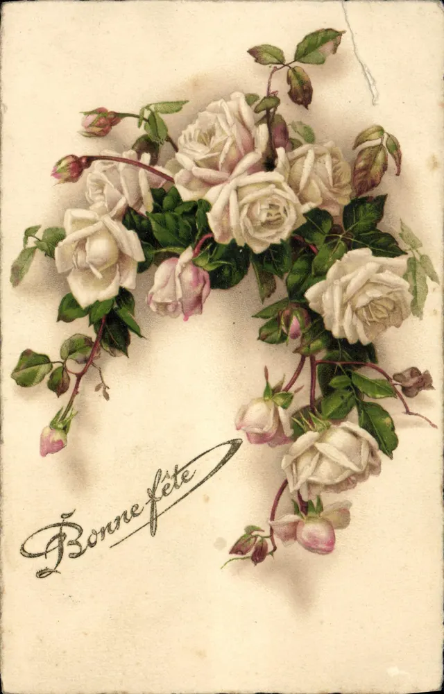 Blumenstrauß aus weißen Rosen — Frohe Geburtstagskarte — Glückwunschkarte - Vorderseite