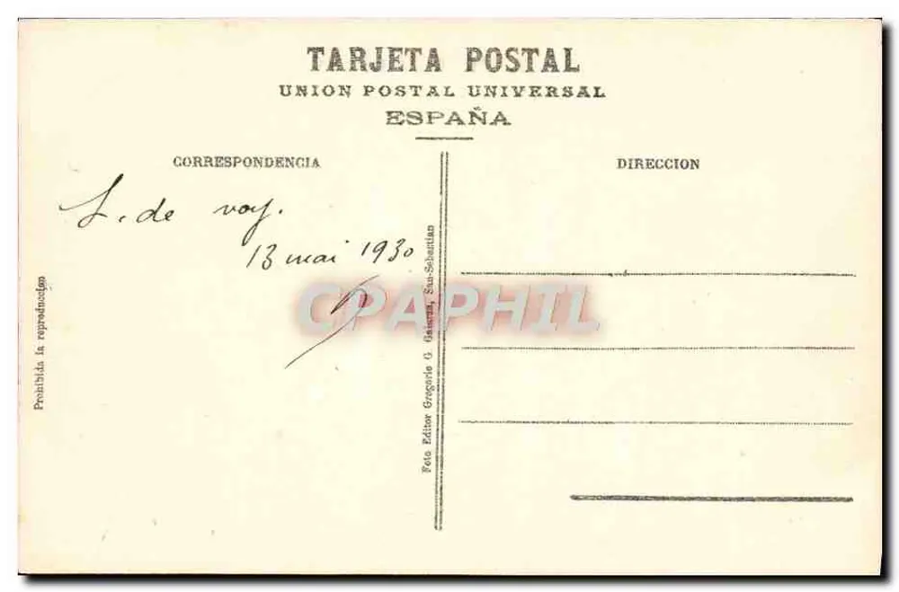 San Sebastián - Plaza de Bilbao — editor Union Postal Universal, n° 98 - Verso