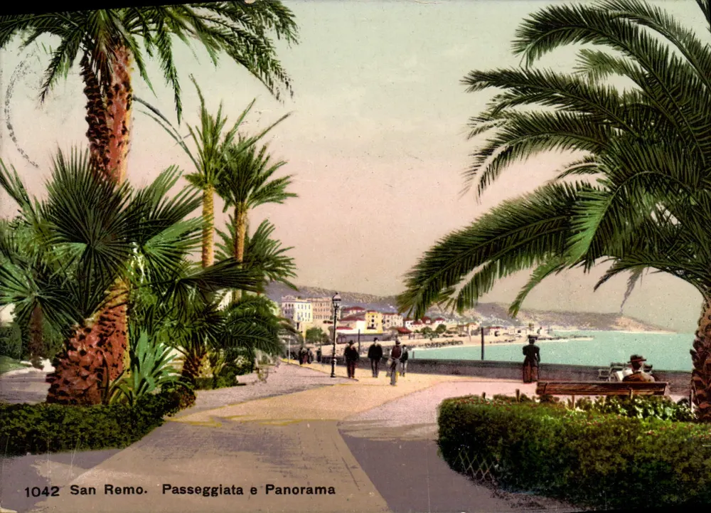 San Remo — Passeggiata e Panorama — Ediz. dep. D. Menapace, fotog. Domodossola, n° 1042 - Frente