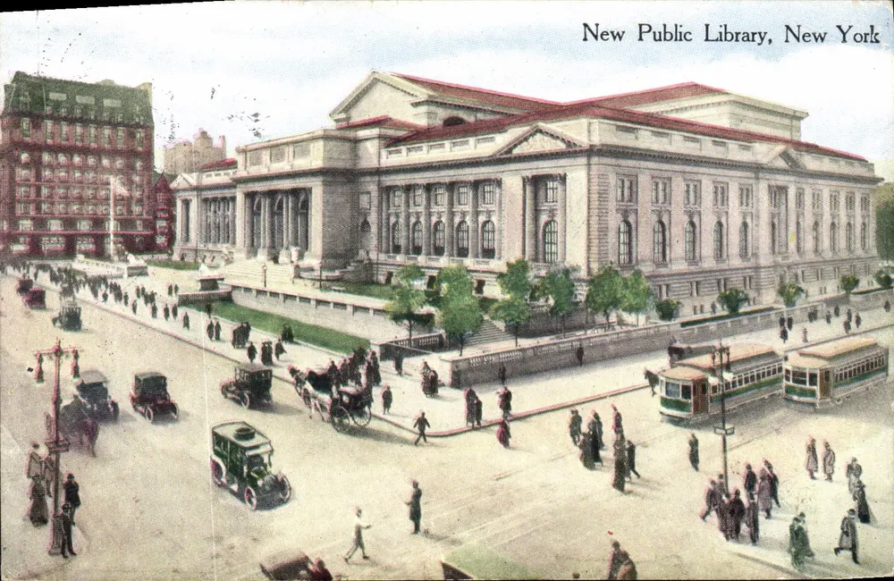 Bibliothèque publique de New York — vue de l'édifice à l'angle de 5e Avenue et 40e Rue — éditeur Success Postal Card Co. n° 1113 - Frente