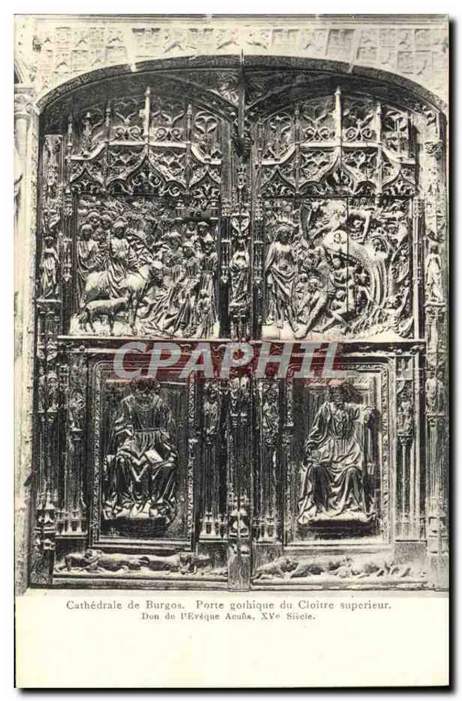 Kathedrale von Burgos — Gotische Tür des Oberen Klausurhofes, Geschenk des Bischofs Acuña, 15. Jahrhundert — Schnaer & Dathe, Trier - Vorderseite