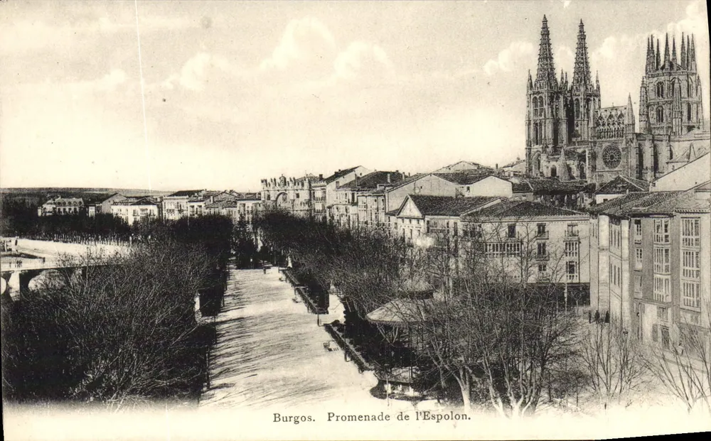 Burgos. Promenade de l'Espolon — vista da catedral — editor não visível - Frente