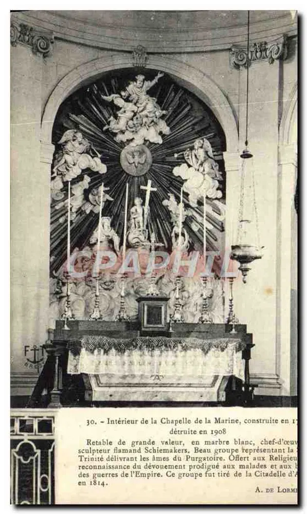 Innenansicht der Kapelle der Marine — geschnitztes Altarbild von Schiemakers — A. de Lorme - Vorderseite