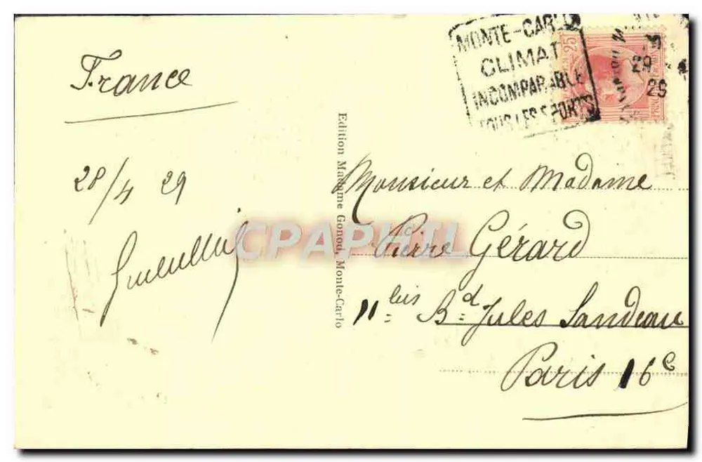 Monte-Carlo — Ansicht aus den Gärten des Rochers — Edition Maurice Gorry, n° 132 - Rückseite
