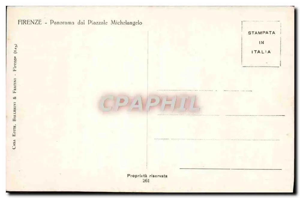 Florença — Panorama do Piazzale Michelangelo — Editor Fratini & Ballerini, n° 261 - Verso