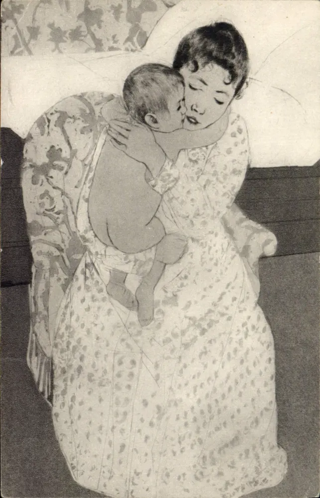 Mãe abraçando seu filho — retrato — Comitê Nacional da Criança, série 4, concurso 1953 - Frente