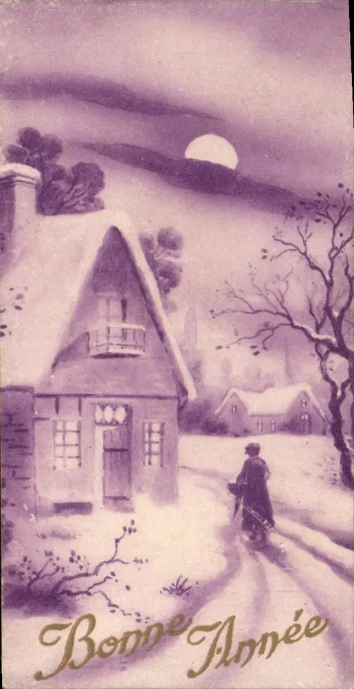Schneebekleideter Schloss unter dem Mond — Frohe Neujahr — Weihnachtskarte - Vorderseite
