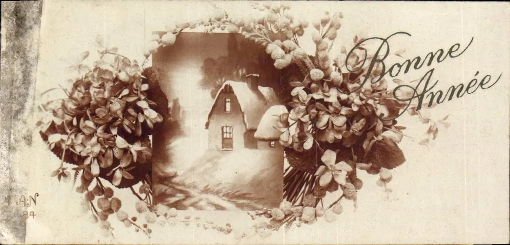 Schneegestraßtes Schloss — Frohe Weihnachten — A.J.N. 84 - Vorderseite