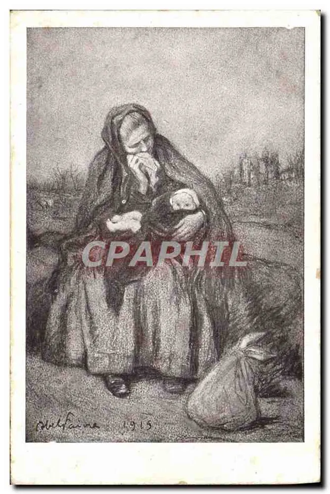 Femme tenant un enfant — dessin de Welfaine — 1913 - Recto