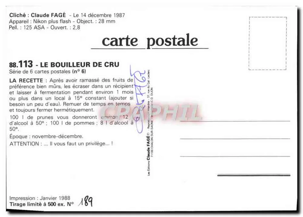 Der Brenner — Serie von 6 Ansichtskarten (n°6) — Éditions Claude FAGÉ - Rückseite