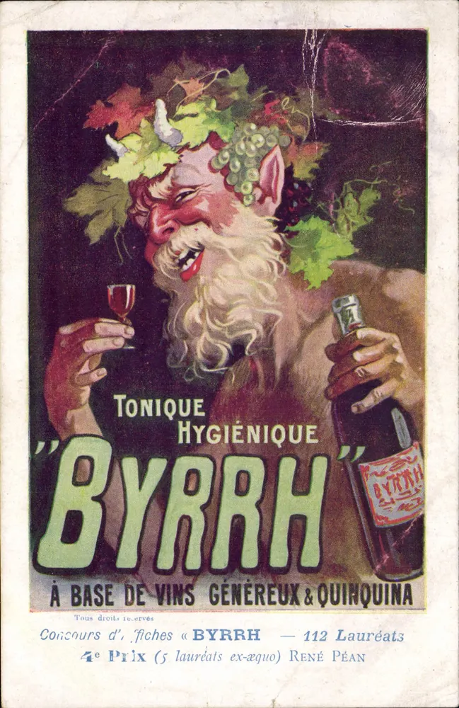 Riese mit Pflanzen, der ein Glas und eine Flasche hält — Hygienisches Tonic 'Byrrrh' — Plakatwettbewerb René Péan - Vorderseite