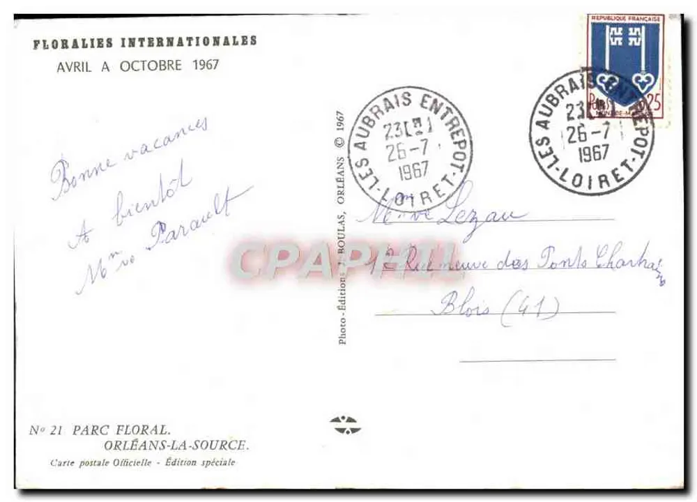 Internationale Florale Orléans — April bis Oktober 1967 — Photo-Édition Orléans - Rückseite
