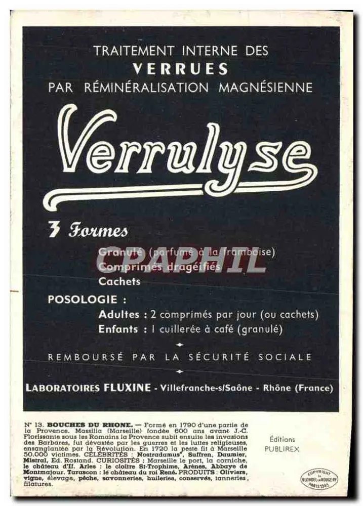 Bouches-du-Rhône — illustrierte Ansichtskarte mit Karte und Werbung — Éditions Publirex - Rückseite