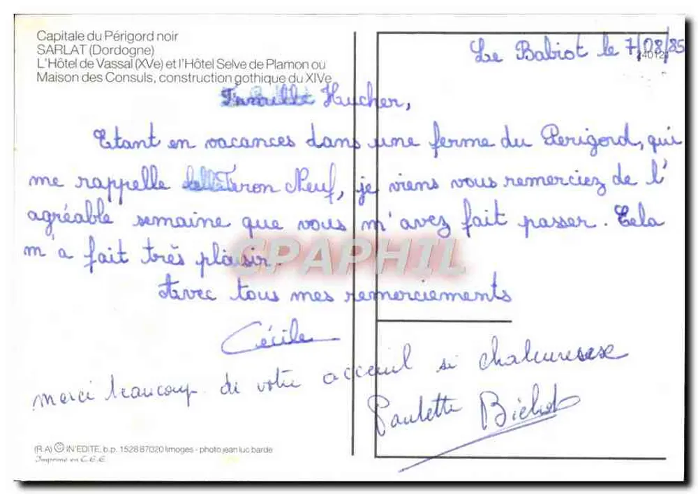 Sarlat (Dordogne) — L'Hotel de Vassal, casa gotica del XIV secolo — editore R.A. ©'N' EDITER - Verso
