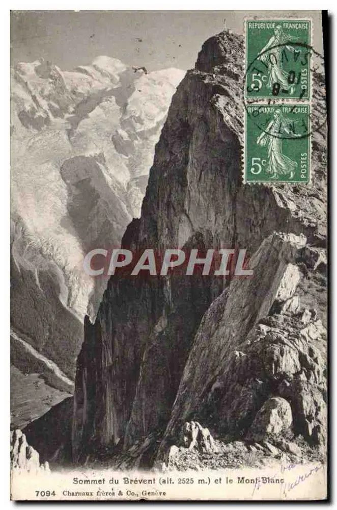 Cume do Brévent (alt. 2525 m.) e o Mont-Blanc — Charnaux frères & Co., Genebra, n° 7094 - Frente